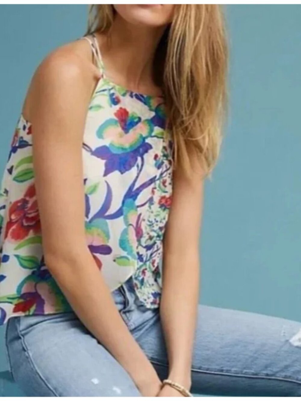 Maeve Anthropologie Small Floral Halter Cami Top Criss-Cross Straps Boho S